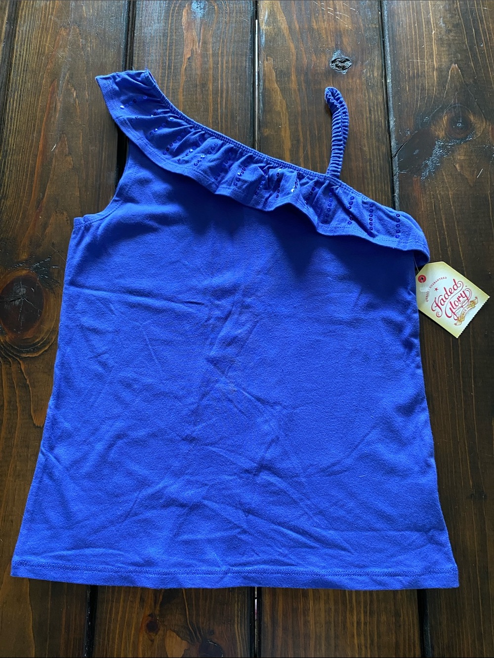 One-Shoulder Ruffle Tank Top - Royal Blue Size 7/8 New
